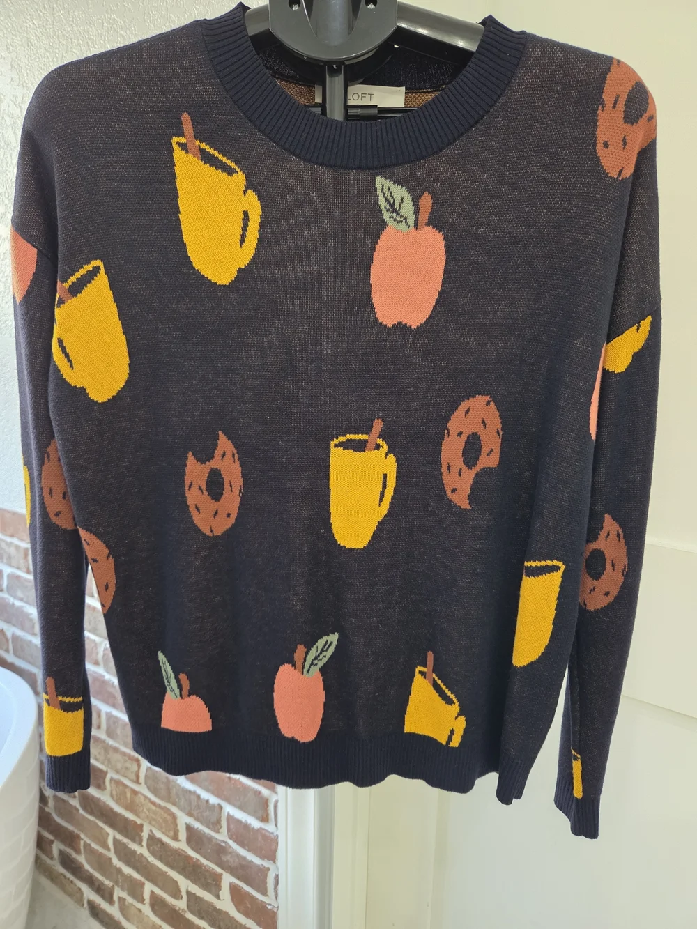 LOFT Apple Cider Donut Coffee Sweater Fall Autumn Teacher Novelty Pullover